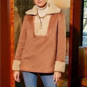 Tuckernuck Faux Suede Stella Shearling Jacket Pullover in Camel Brown